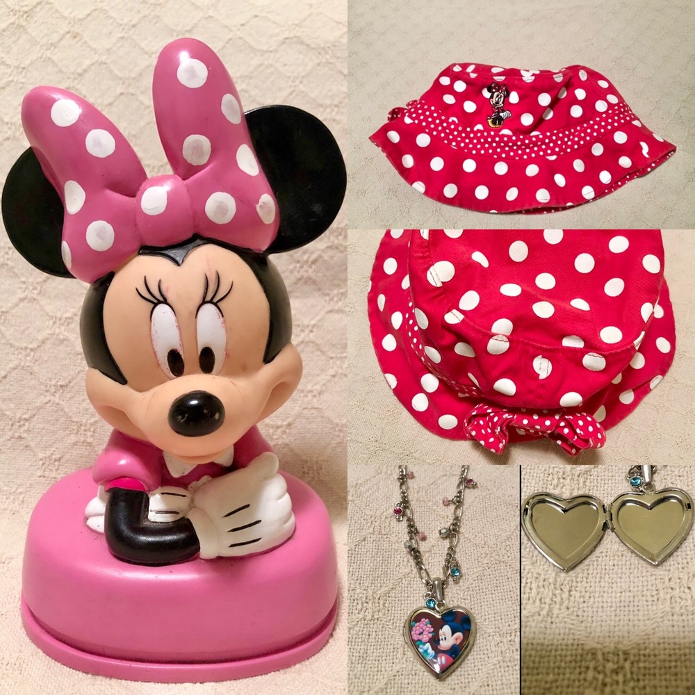 Minnie Mouse lot toddler bucket hat bank and necklace